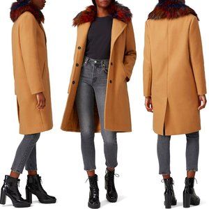 💥SHOWSTOPPER💥John + Jenn Griffin Camel Coat with Multi Color Fur Collar